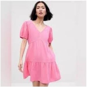 GAP‎ Pink Gauze Tiered V Neck Short Sleeve Casual Dress Women's Medium